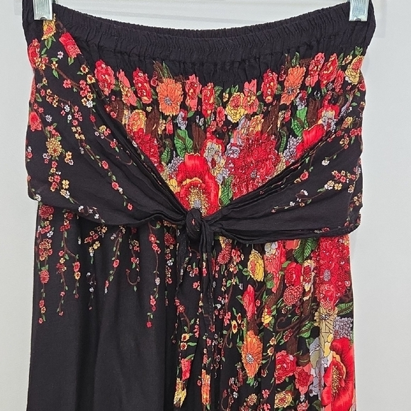 Boho Peasant Hippie Gypsy Floral High-Low Tie At The Waist Maxi Skirt - Picture 3 of 9